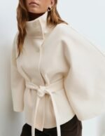 Winter High Neck Batwing Sleeve Coat With Belt Fashion Loose Elegant Button Top Trench Coat For Women Clothing - Image 5