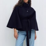 Winter High Neck Batwing Sleeve Coat With Belt Fashion Loose Elegant Button Top Trench Coat For Women Clothing - Image 9