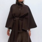 Winter High Neck Batwing Sleeve Coat With Belt Fashion Loose Elegant Button Top Trench Coat For Women Clothing - Image 2
