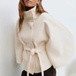 Winter High Neck Batwing Sleeve Coat With Belt Fashion Loose Elegant Button Top Trench Coat For Women Clothing - Image 7