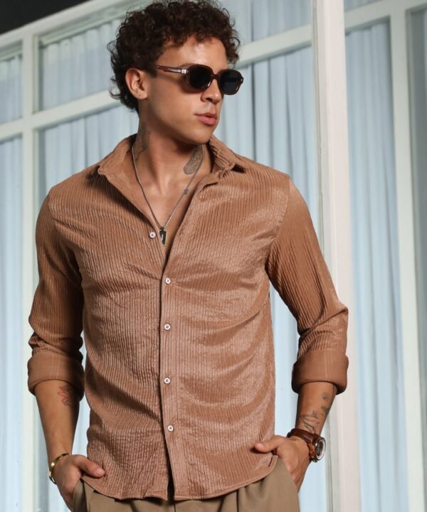 Men Regular Fit Self Design Spread Collar Casual Shirt