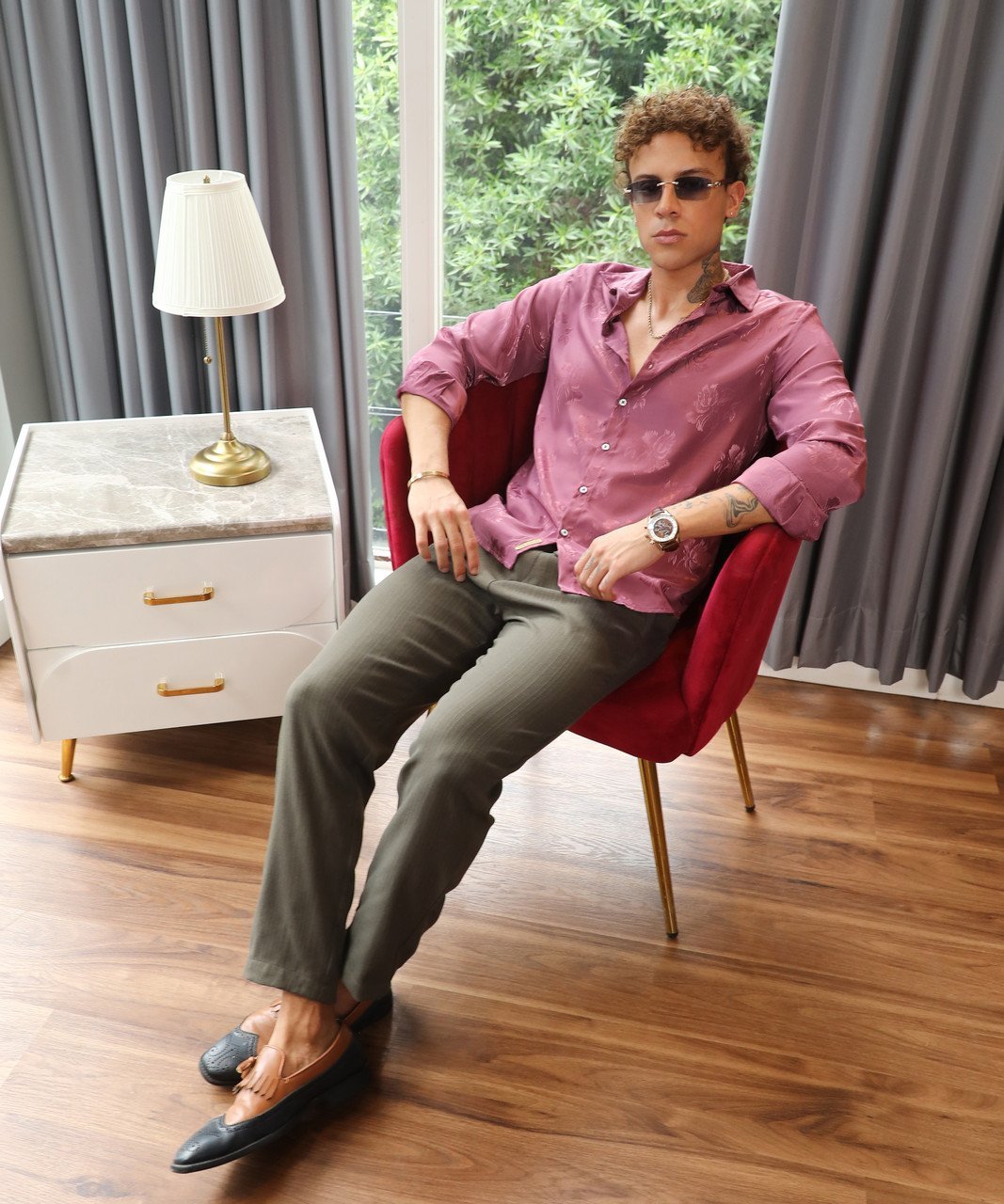 Men Regular Fit Self Design Spread Collar Casual Shirt - Image 5