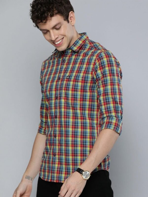 Men's Cotton Slim Fit Checkered Full Sleeves Cutaway Collar Casual Shirt - ‎Multicolour